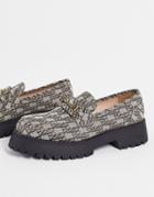 Asos Design Loafers In Brown Jacquard Monogram Design With Chunky Sole