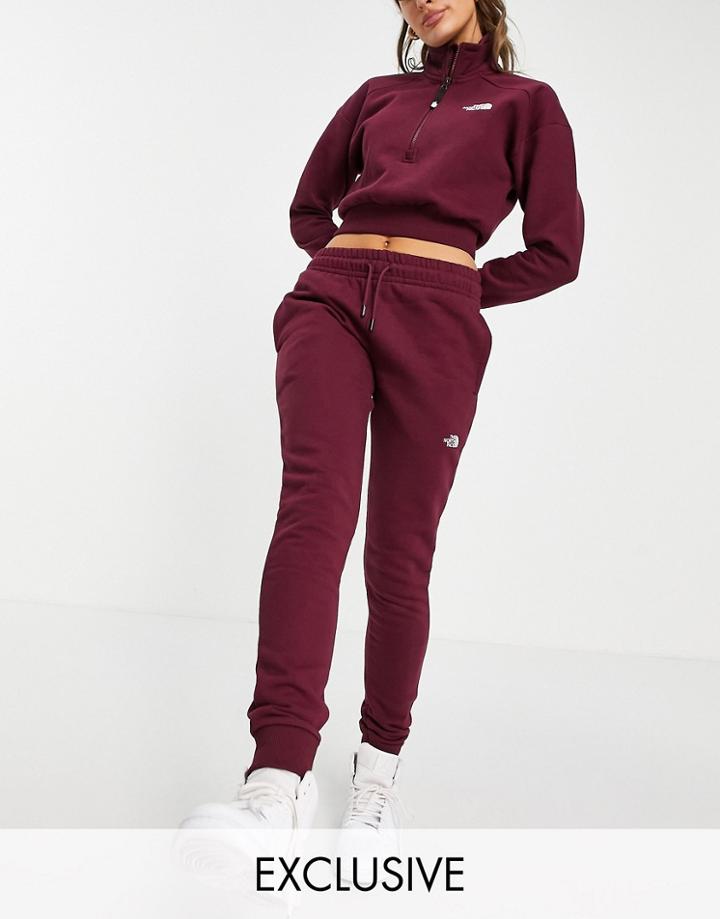 The North Face Tight Sweatpants In Burgundy Exclusive At Asos-red