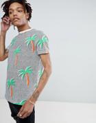 Asos Design T-shirt With All Over Palm Print - White
