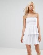 Asos Bandeau Shirred Mini Sundress With Peplum Hem - White
