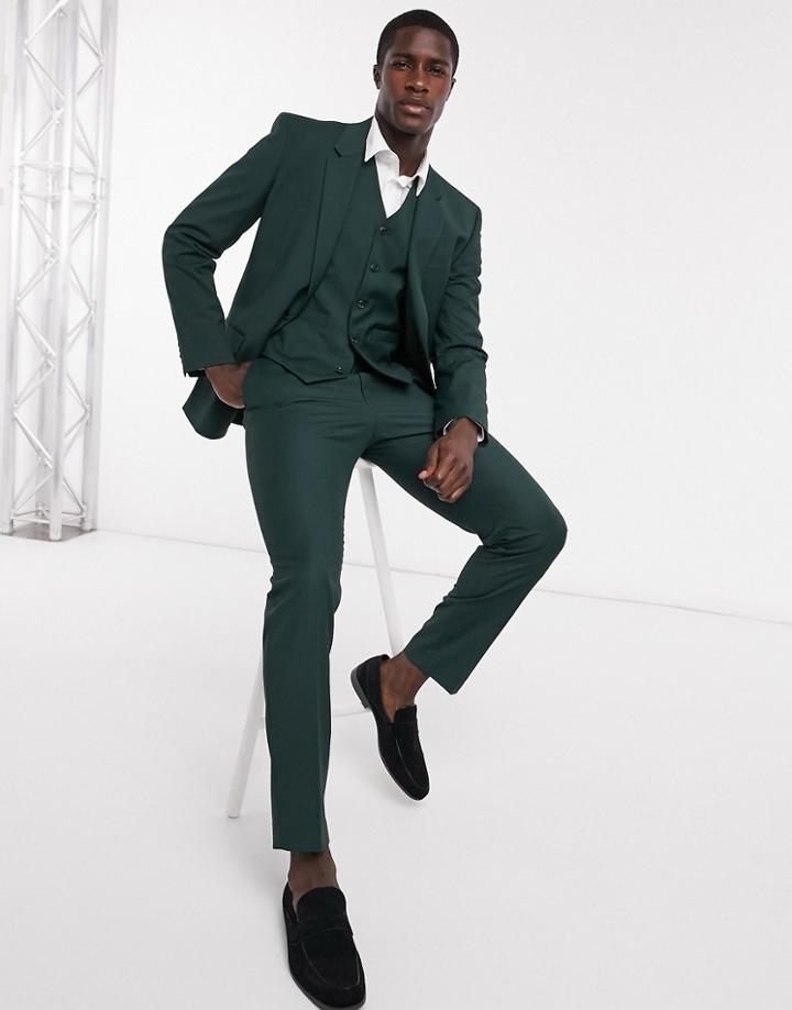 Asos Design Slim Suit Vest In Bottle Green