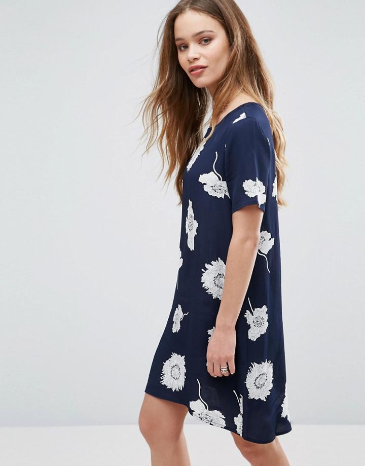 Pieces Isabella Flower Print Shift Dress - Navy