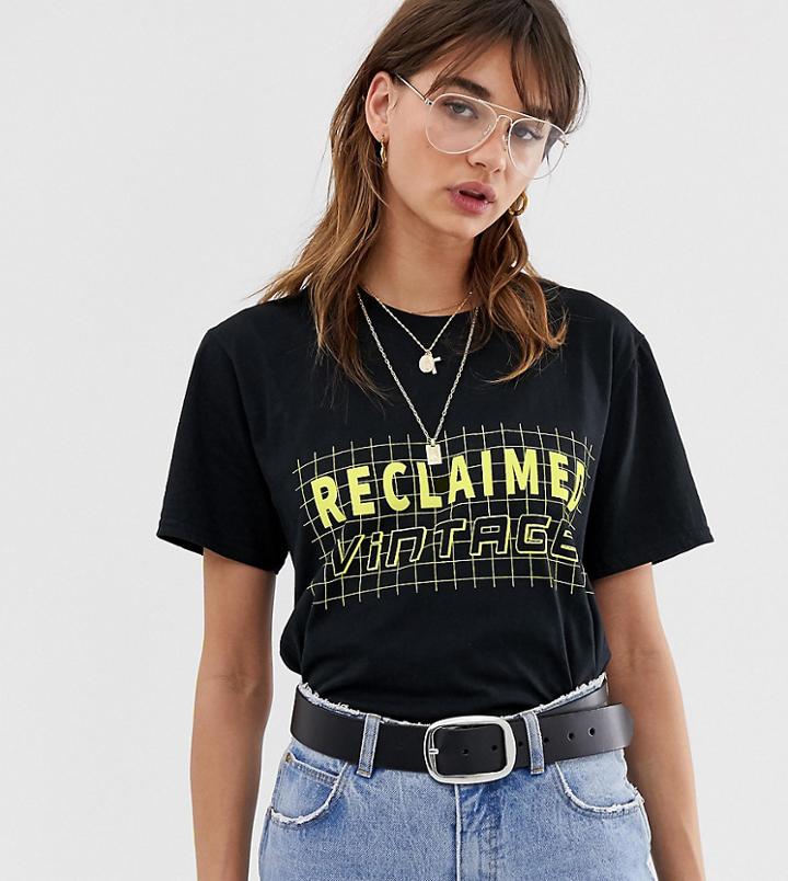 Reclaimed Vintage Inspired T-shirt With Grid Logo Print - Black