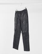 Lab Leather Drawstring Pants With Pocket Detail In Black