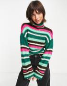Asos Design Open Knit Sweater In Multi Stripe