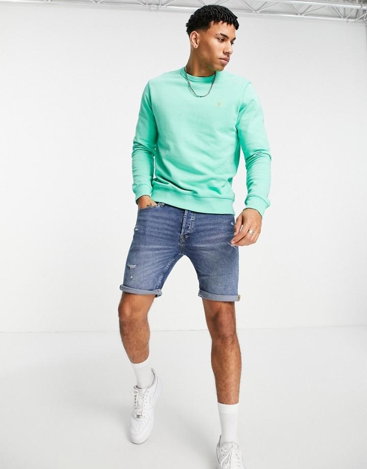 Farah Tim Organic Cotton Crew Neck Sweatshirt In Green