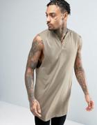 Asos Super Longline Sleeveless T-shirt With Notch Neck - Brown