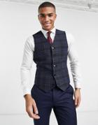 Asos Design Super Skinny Suit Suit Vest In Birdseye Check In Navy