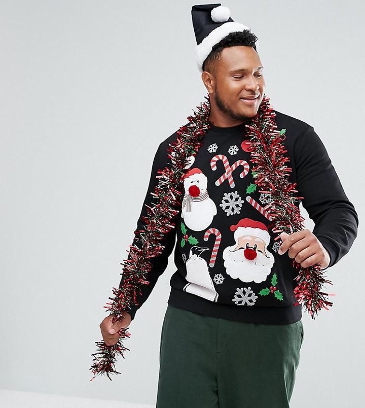 Asos Plus Oversized Sweatshirt With Crazy Holidays Print - Black
