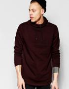 Asos Funnel Hoodie With Fixed Hem In Burgundy - Burgundy