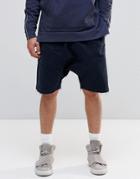Asos Drop Crotch Shorts With Drawstring Waist In Navy - Navy