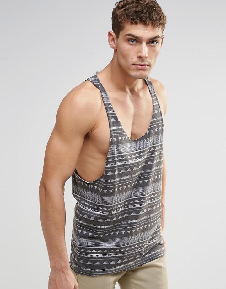 Asos Tank With Geo-tribal Print And Extreme Racer Back - Multi