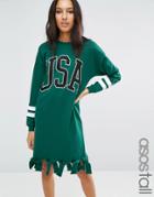 Asos Tall Sweat Dress With Distressed Hem In Usa Print - Green