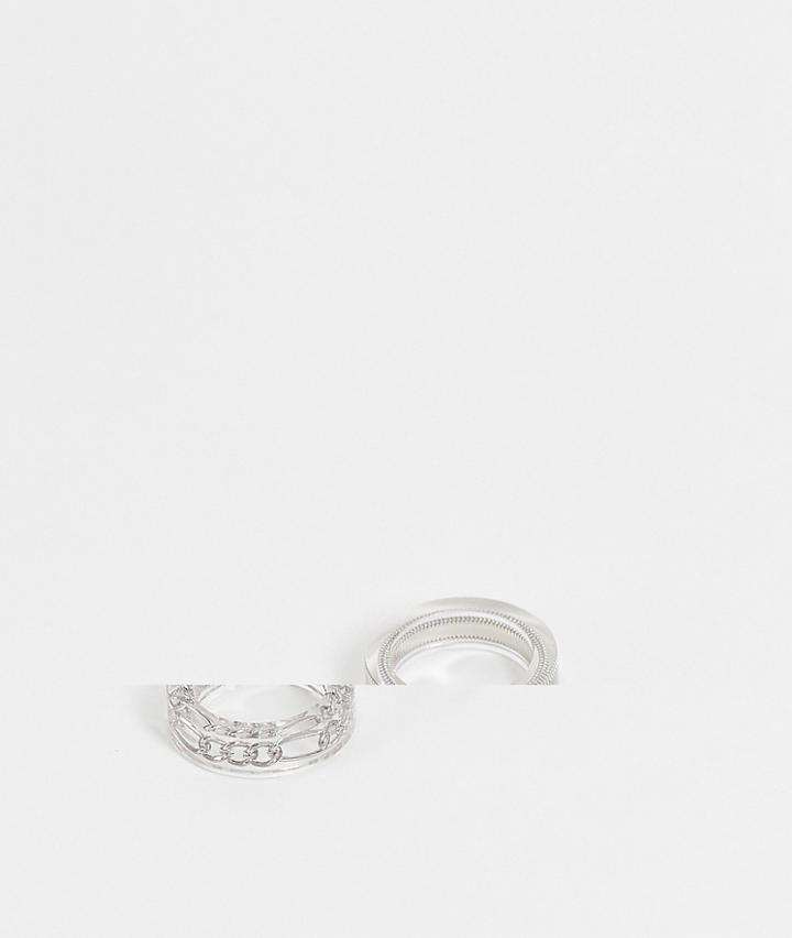 Asos Design 2 Pack Plastic Band Ring Set With Chain Design-clear