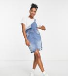 Parisian Petite Denim Overall Dress In Light Blue
