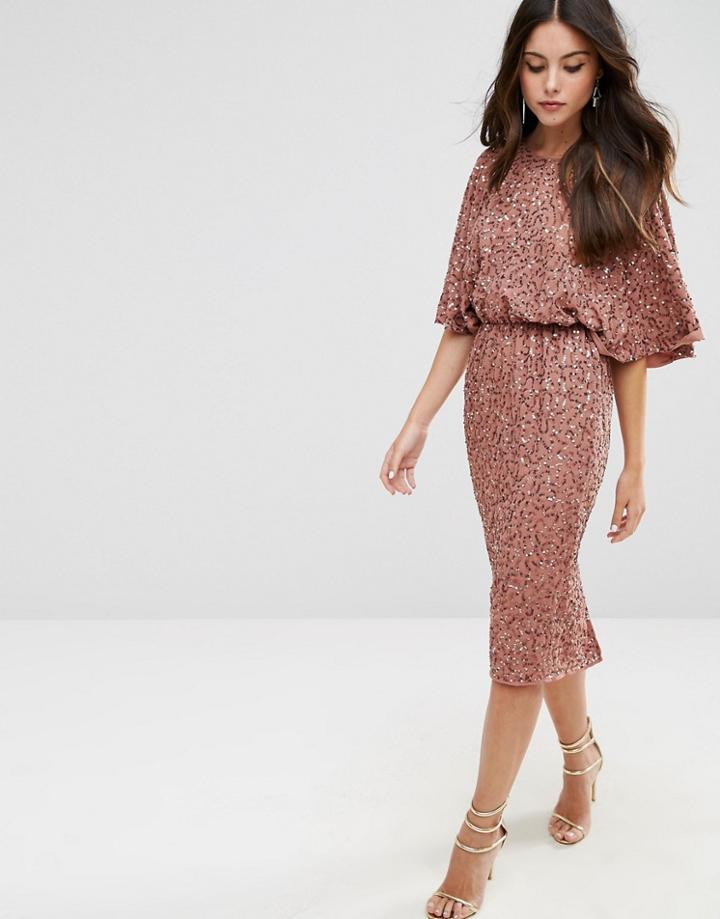 Asos Sequin Kimono Midi Dress - Pink