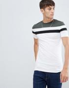 Asos Design Muscle Fit T-shirt With Cut And Sew Panels In White