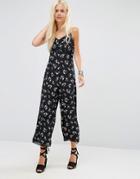 Asos Jumpsuit In Ditsy Floral Print With Lace Trim - Multi