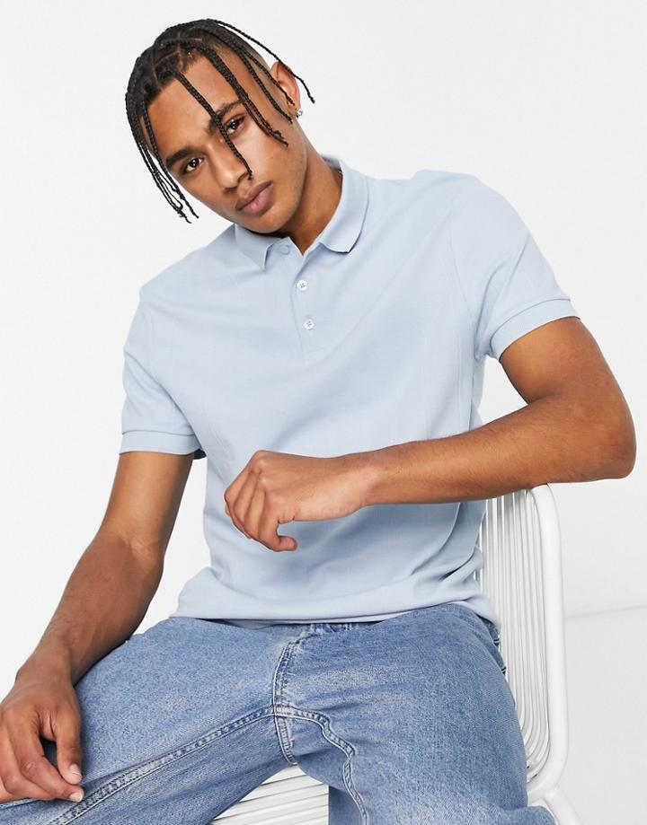 Asos Design Smart Rib Polo In Light Blue-blues