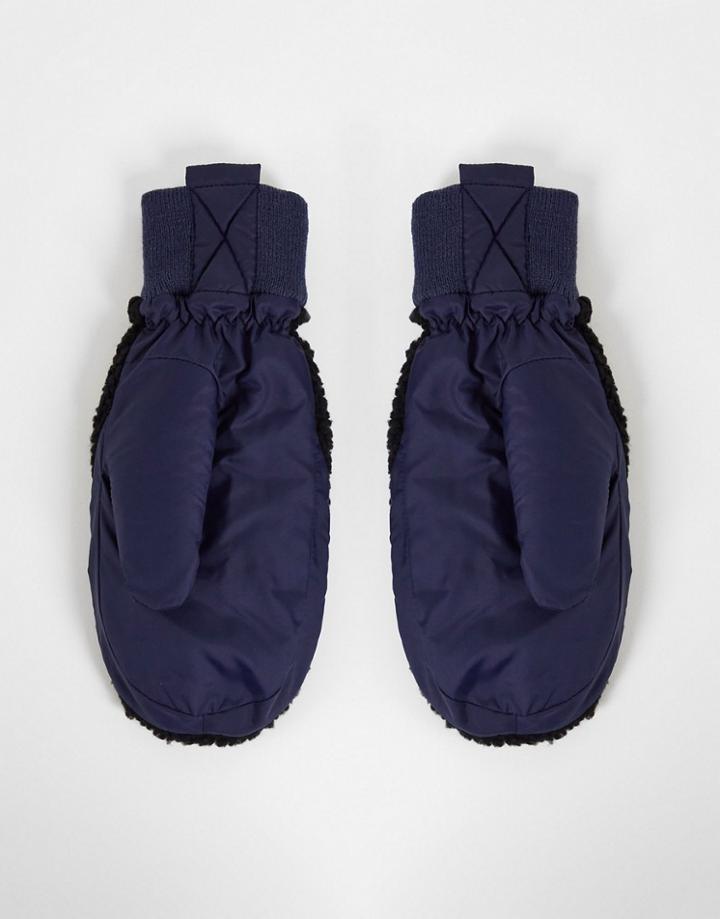 Topman Padded Mittens With Sherpa In Blue-blues
