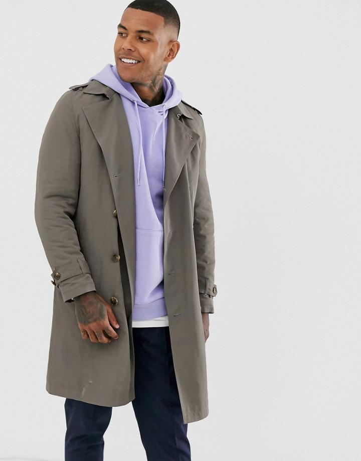 Asos Design Double Breasted Trench With Quilted Lining-beige