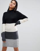 Brave Soul Lanny Sweater Dress In Block Stripe - Gray