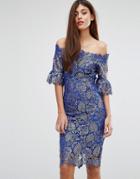 Paperdolls Lace Bardot Midi Dress - Blue