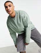 Asos Design Oversized Long Sleeve T-shirt With Cut And Sew Detail In Khaki-green