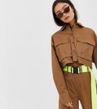 Collusion Oversized Boxy Utility Shirt-brown