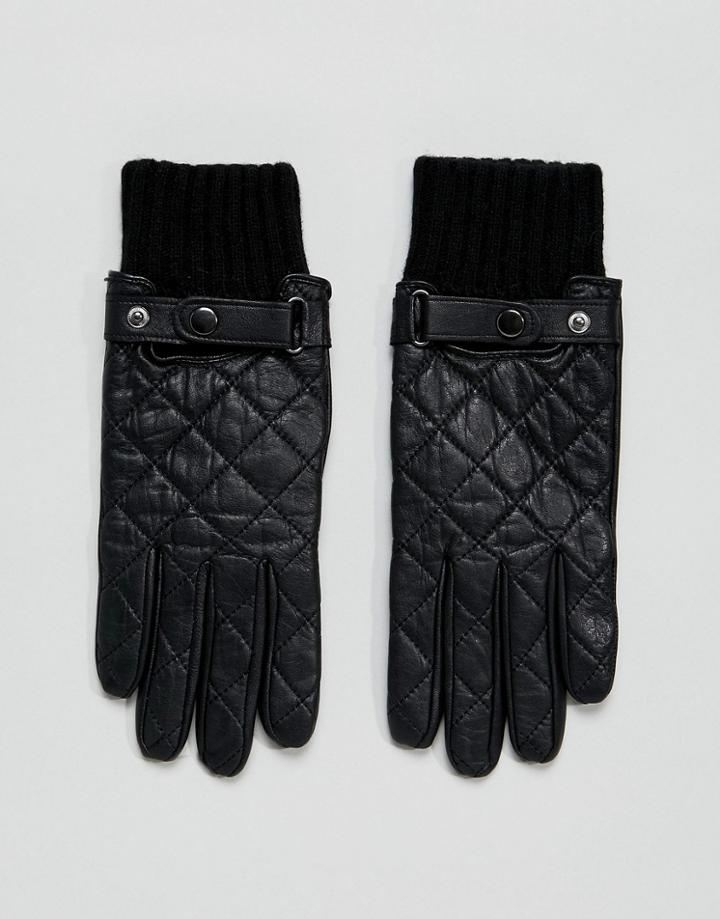 Paul Costelloe Quilted Leather Gloves In Black - Black