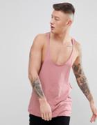 Asos Design Tank With Extreme Racer Back And Raw Edges In Pink - Pink