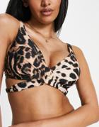 Asos Design Fuller Bust Underwired Wrap Bikini Top In Marked Animal Print-multi