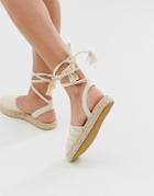 Truffle Collection Woven Tie Leg Espadrilles-cream