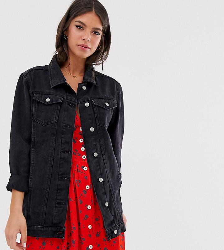 Brave Soul Tall Denim Oversized Boyfriend Jacket - Black