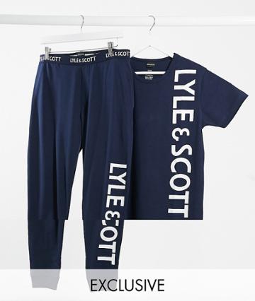 Lyle & Scott Bodywear Logo Top And Lounge Pant Set In Navy