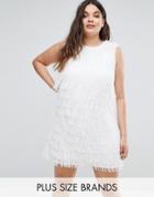 Elvi White Shredded Feather Detail Dress - White