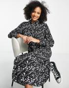 Jdy Piper Midi Shirt Dress In Black Ditsy Print-multi