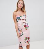 Asos Design Petite Floral Twist Front Scuba Bodycon Dress - Multi
