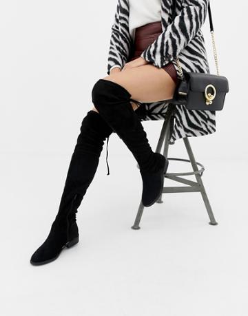 New Look Over The Knee Flat Boot - Black