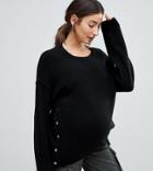 Asos Design Maternity Nursing Fluffy Sweater With Popper Sides - Black