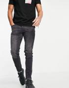 Asos Design Organic Cotton Blend Skinny Jeans In Washed Black