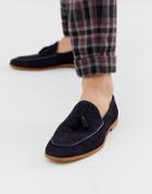 River Island Suede Tassel Loafers With Bee In Navy - Navy