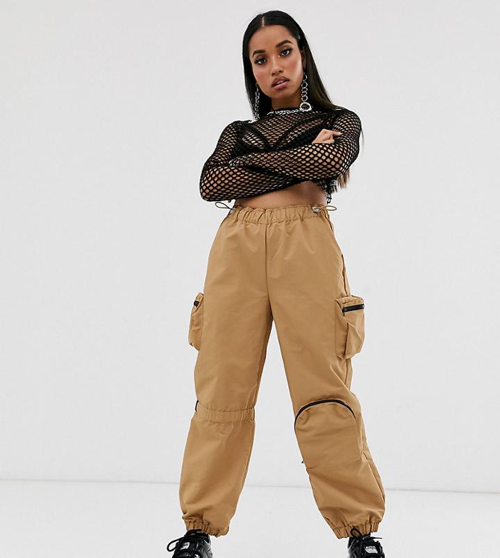 Collusion Petite Nylon Bellow Pocket Jogger - Brown