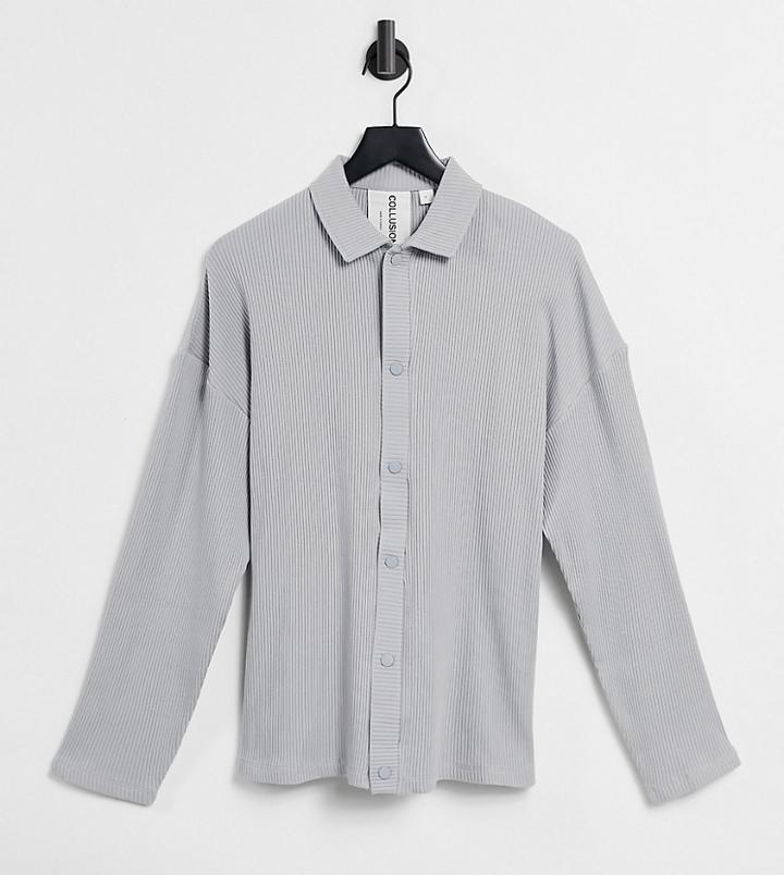 Collusion Unisex Jersey Shirt In Heavy Compact Rib In Gray Set-grey