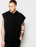 Asos Super Oversized Hooded Longline T-shirt With Long Side Splits In Heavyweight Fabric - Black