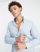 Brave Soul Long Sleeve Cotton Twill Shirt In Baby Blue