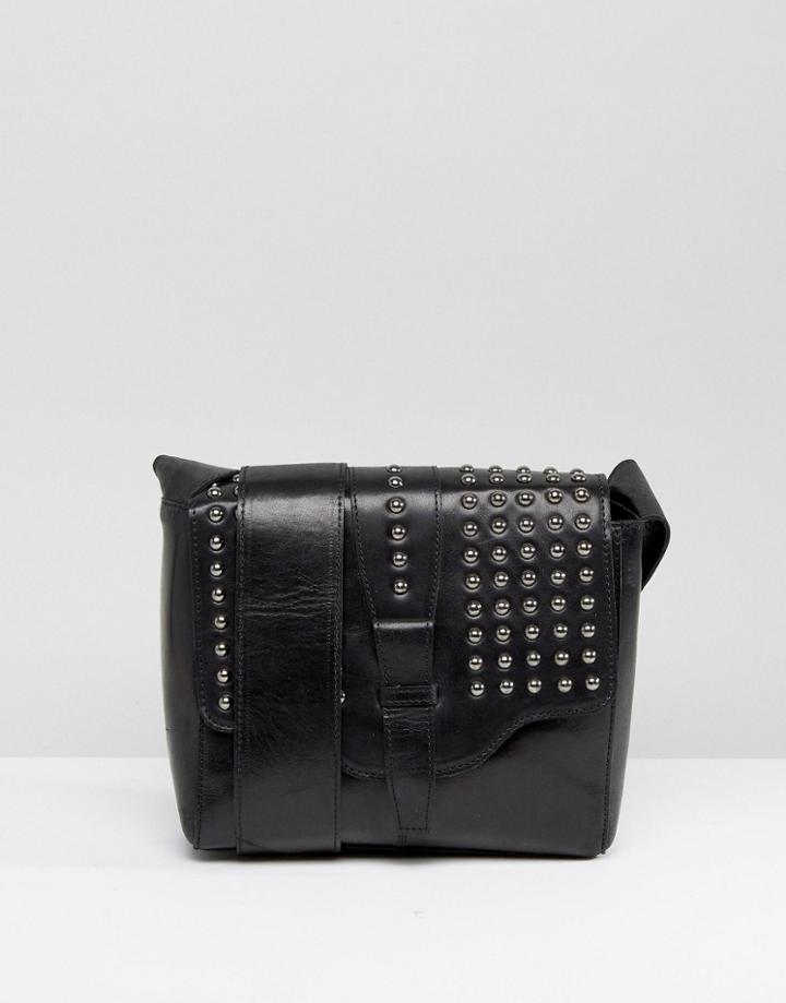 Urbancode Black Cross Body Bag With Pewter Studded Flap - Black
