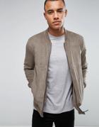Only & Sons Faux Suede Bomber With Perforated Detail - Beige
