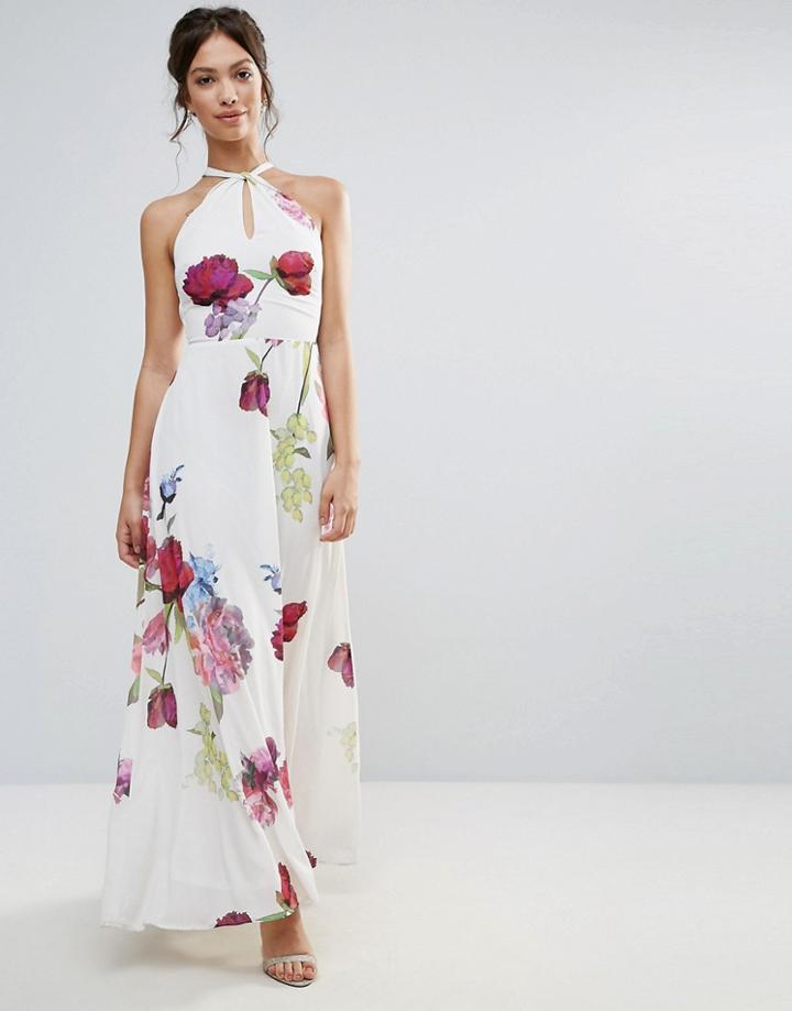 Hope & Ivy Floral Knot Tie Front Maxi Dress - Purple