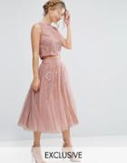 Lace & Beads Tulle Skirt With Floral Embellishment Co Ord - Pink